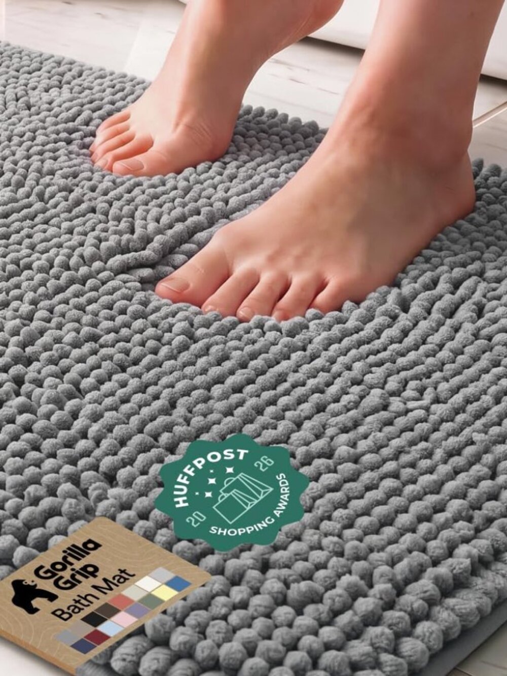 Bath Rug Mat for Bathroom, Absorbent Chenille, 24x17 Gray